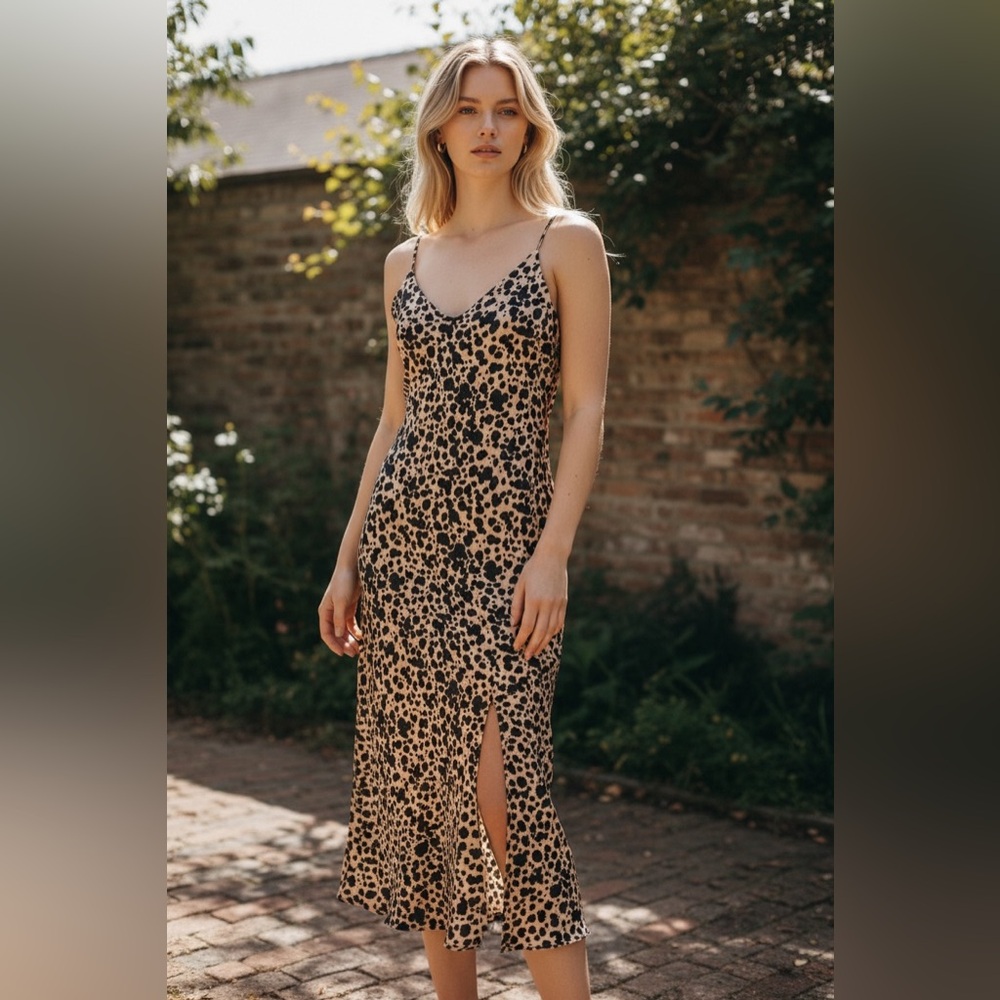 REFORMATION Crimini Leopard Print MIDI Dress